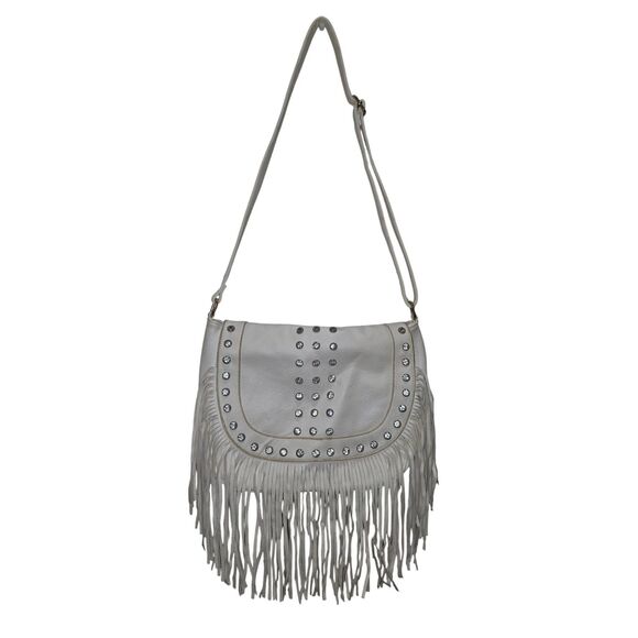 KOGUO White Fringe Shoulder Bag Purse | Studded Western Boho | Women’s Handbag - Picture 9 of 14